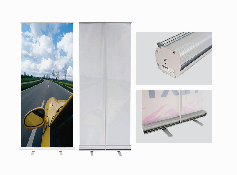 Three blank vertical billboards New York Banner Stands Mesh Banners